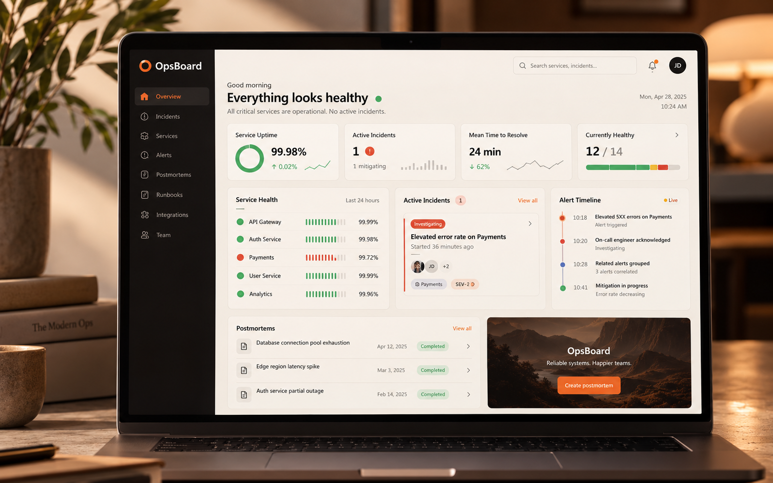 Mockup visual da interface do OpsBoard