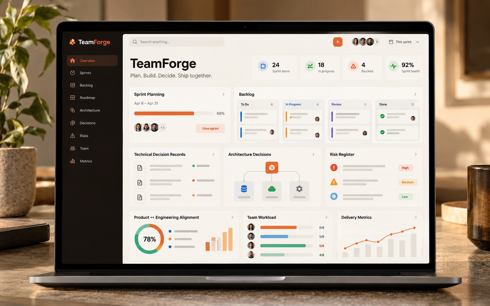 Mockup visual da interface do TeamForge